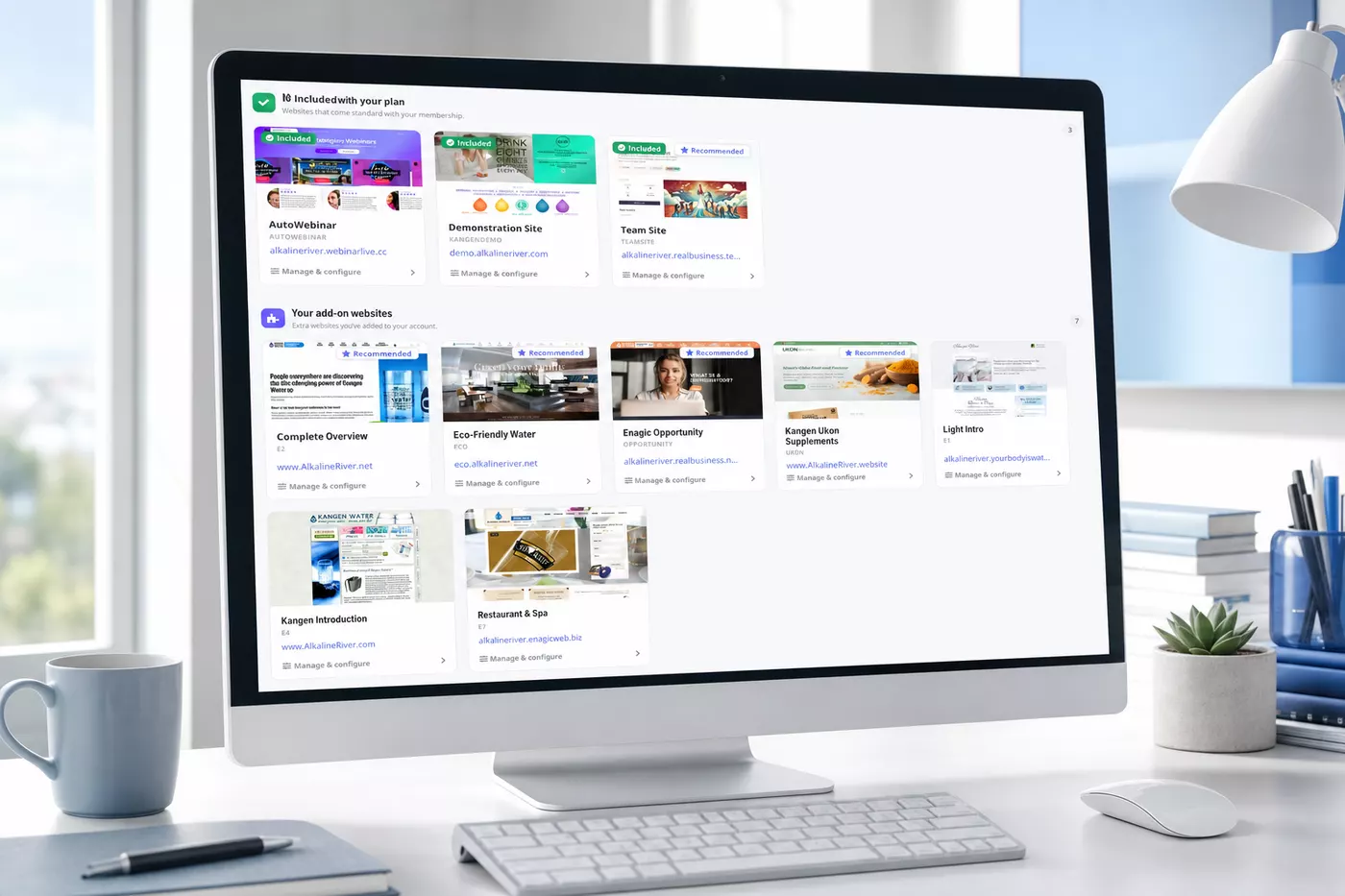 Website Manager shown on a desktop display with included and add-on sites